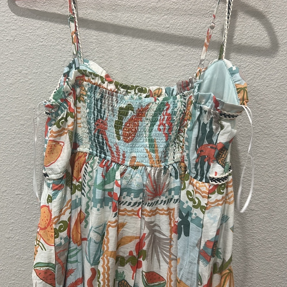 Blu Pepper Summer Print Braid Trim Sleeveless Midi Dress Sage Multi Color Size L - Picture 6 of 6